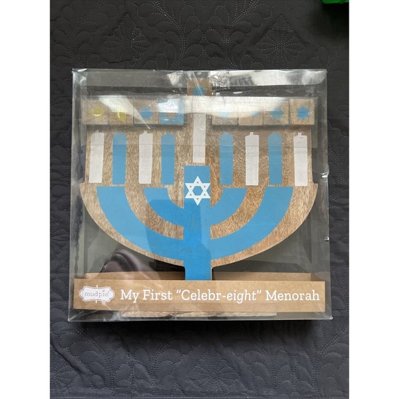 Mudpie My First Menorah Wooden Blocks Hanukkah Numbers Flame Star Of David - Picture 1 of 6